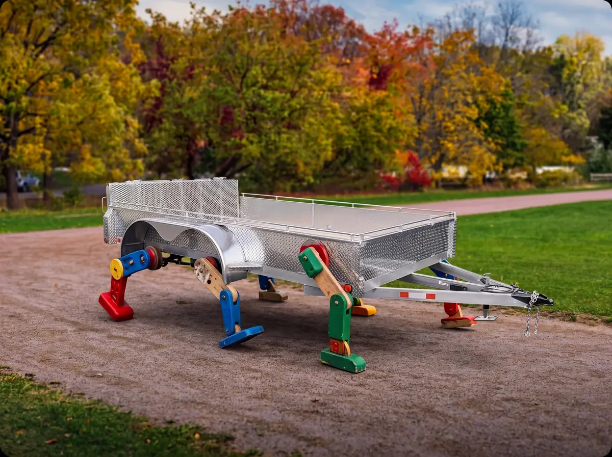 Utility trailer parked on a gravel drive