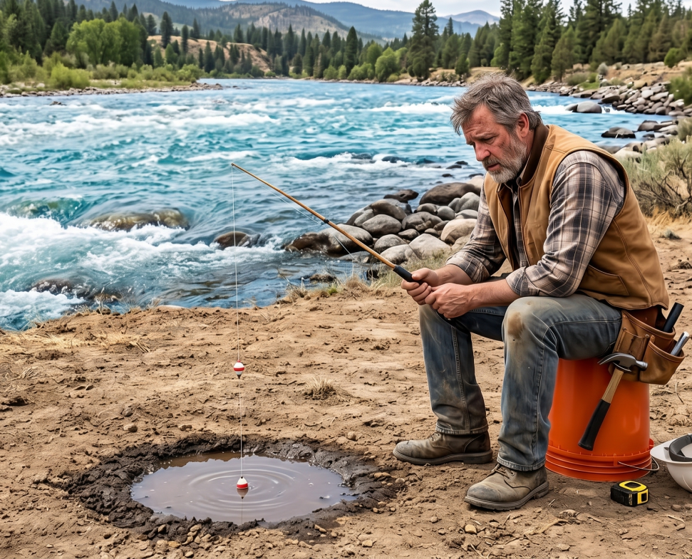 field-service-technicians-recruiting-strategies A fisherman working a small stretch of river, the recruiting problem small shops face when hiring field service technicians.